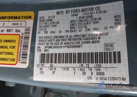 2023 Ford Bronco Sport Badlands from USA, damaged, VIN 3FMCR9D91PRD95697